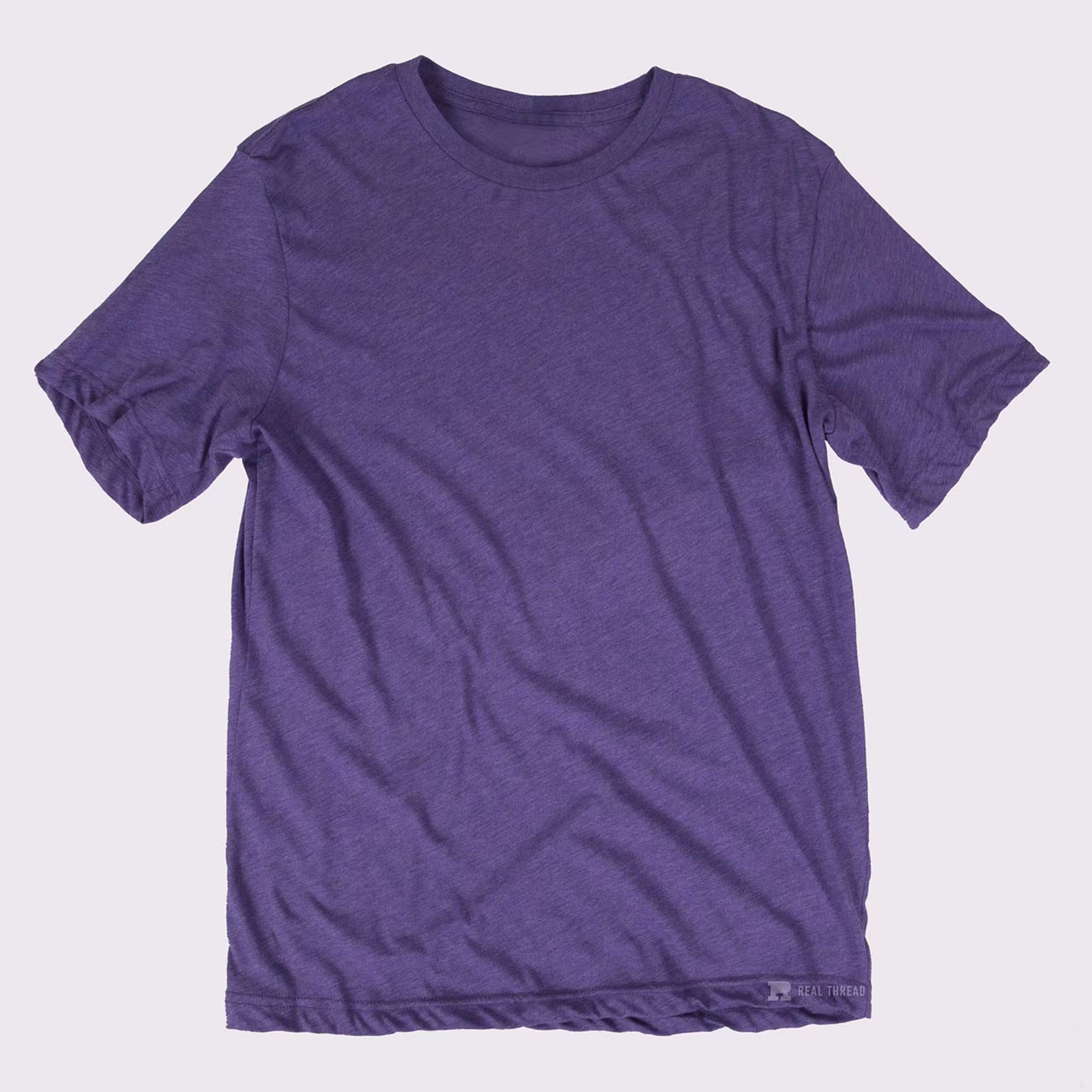 purple tri-blend t-shirt laying flat