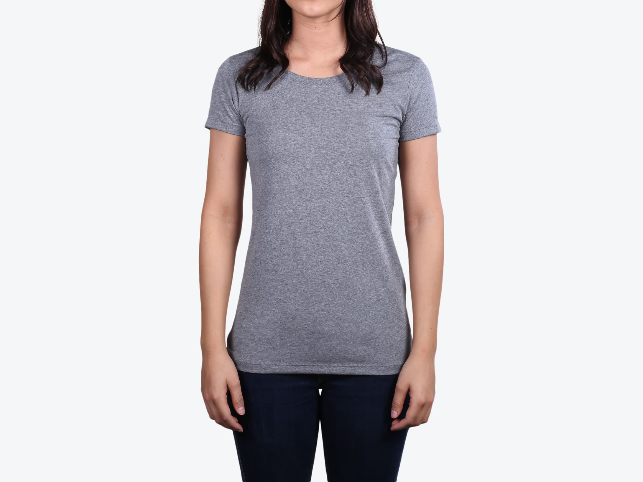 Bella+Canvas 8413 Women's Triblend Short-Sleeve Tee in Grey Triblend (model:female, size:small, view:front)
